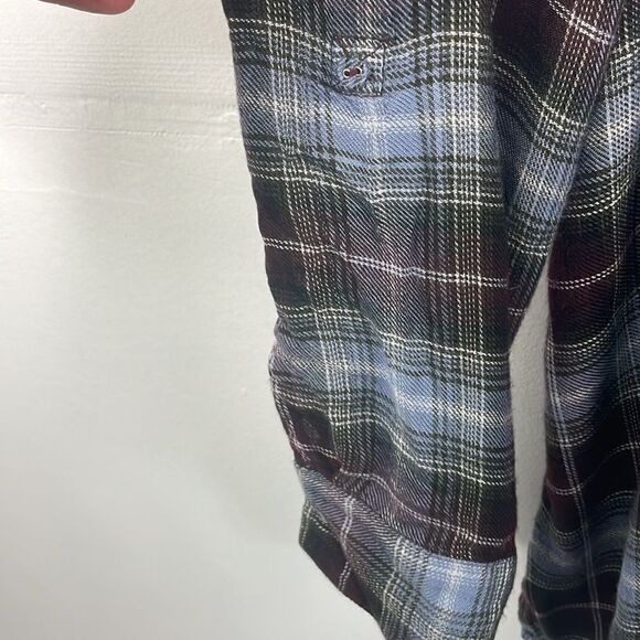 Motherhood Maternity Plaid Tunic Roll Tap Sleeves V cross string tie Size Large - Picture 7 of 10